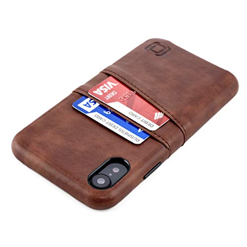 Dockem iPhone XR Wallet Case: Built-in Metal Plate for Magnetic Mounting & 2 Credit Card Holders (6.1" Exec M2, Synthetic Leather, Brown)