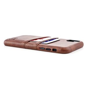 Dockem iPhone XR Wallet Case: Built-in Metal Plate for Magnetic Mounting & 2 Credit Card Holders (6.1" Exec M2, Synthetic Leather, Brown)