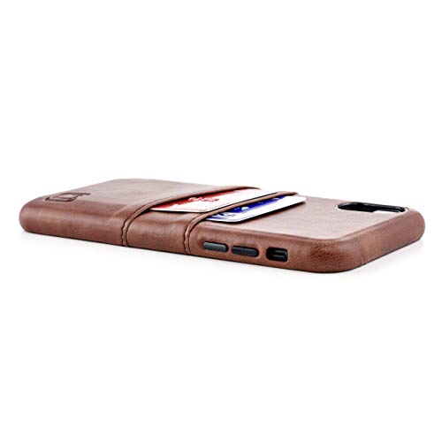 Dockem iPhone XR Wallet Case: Built-in Metal Plate for Magnetic Mounting & 2 Credit Card Holders (6.1" Exec M2, Synthetic Leather, Brown)