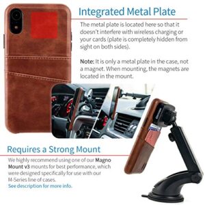 Dockem iPhone XR Wallet Case: Built-in Metal Plate for Magnetic Mounting & 2 Credit Card Holders (6.1" Exec M2, Synthetic Leather, Brown)