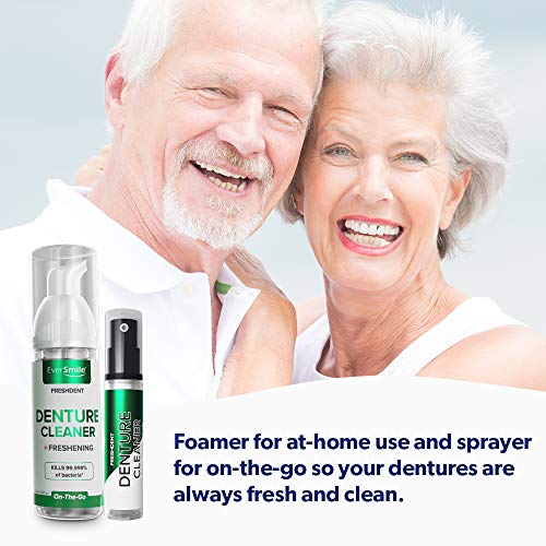 FreshDent Denture & Partial Cleaner - On The Go Dental Cleaning & Teeth Whitening Spray. Kills Bacteria & Freshens Bad Breath Mint Flavored (4pk)