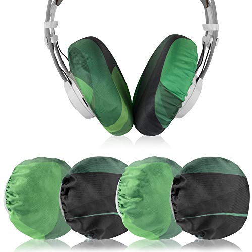 Geekria 2 Pairs Flex Fabric Headphones Ear Covers, Washable & Stretchable Sanitary Earcup Protectors for Large Over-Ear Headset Ear Pads, Sweat Cover for Warm & Comfort (L/Green)