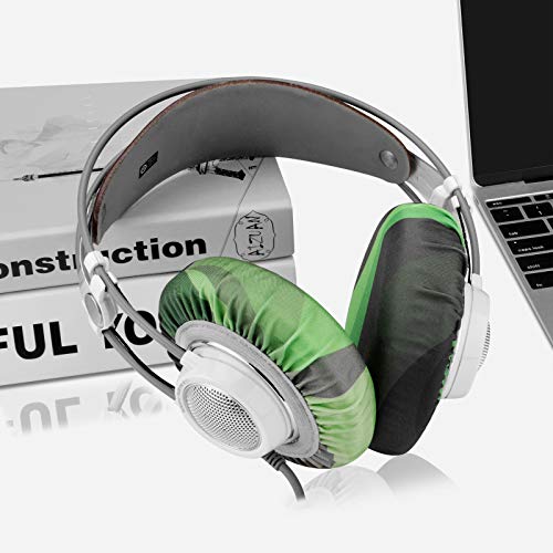 Geekria 2 Pairs Flex Fabric Headphones Ear Covers, Washable & Stretchable Sanitary Earcup Protectors for Large Over-Ear Headset Ear Pads, Sweat Cover for Warm & Comfort (L/Green)