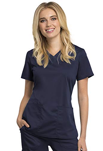 Cherokee Women Scrubs Top Workwear Revolution Tech V-Neck WW770AB, XL, Navy