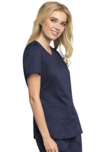 Cherokee Women Scrubs Top Workwear Revolution Tech V-Neck WW770AB, XL, Navy