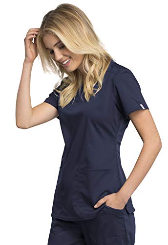 Cherokee Women Scrubs Top Workwear Revolution Tech V-Neck WW770AB, XL, Navy