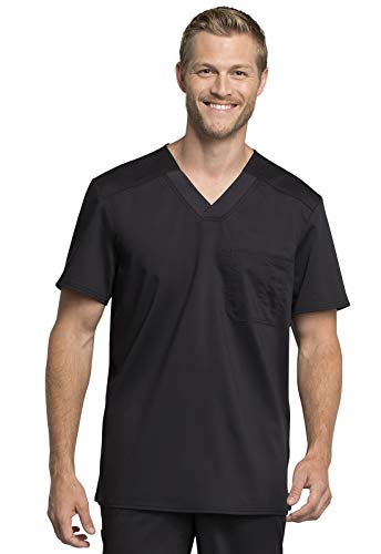 Cherokee Men's Tuckable V-Neck Scrub Top with Trio Blend Stretchable Fabric WW755AB, M, Black