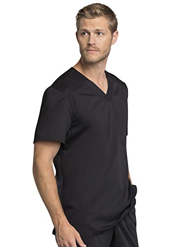 Cherokee Men's Tuckable V-Neck Scrub Top with Trio Blend Stretchable Fabric WW755AB, M, Black