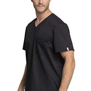 Cherokee Men's Tuckable V-Neck Scrub Top with Trio Blend Stretchable Fabric WW755AB, M, Black