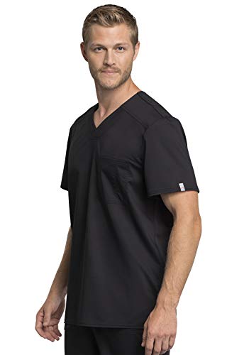 Cherokee Men's Tuckable V-Neck Scrub Top with Trio Blend Stretchable Fabric WW755AB, M, Black