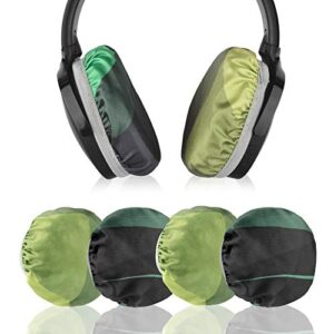 geekria 2 pairs flex fabric headphones ear covers, washable & stretchable sanitary earcup protectors for over-ear headset ear pads, sweat cover for warm & comfort (m/green)