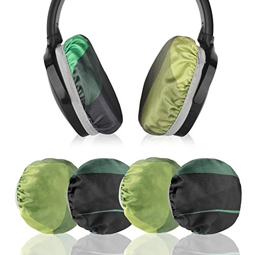 Geekria 2 Pairs Flex Fabric Headphones Ear Covers, Washable & Stretchable Sanitary Earcup Protectors for Over-Ear Headset Ear Pads, Sweat Cover for Warm & Comfort (M/Green)