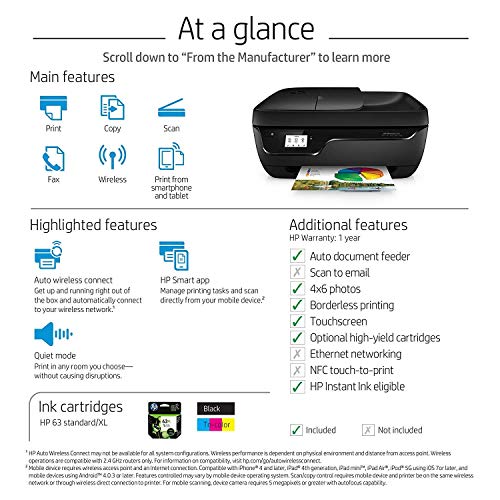 HP OfficeJet 3830 All-in-One Wireless Printer with Mobile Printing, HP Instant Ink & Amazon Dash Replenishment Ready (K7V40A) (Renewed)