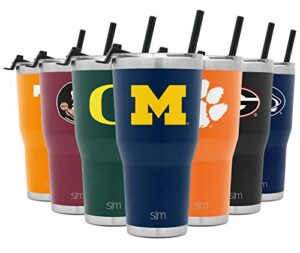 simple modern officially licensed collegiate michigan wolverines tumbler with straw and flip lid | insulated stainless steel 30oz thermos | cruiser collection | university of michigan