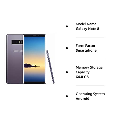 SAMSUNG Galaxy Note 8 N950U 64GB Unlocked GSM 4G LTE Android Smartphone w/Dual 12 MegaPixel Camera (Renewed) (Orchid Grey)