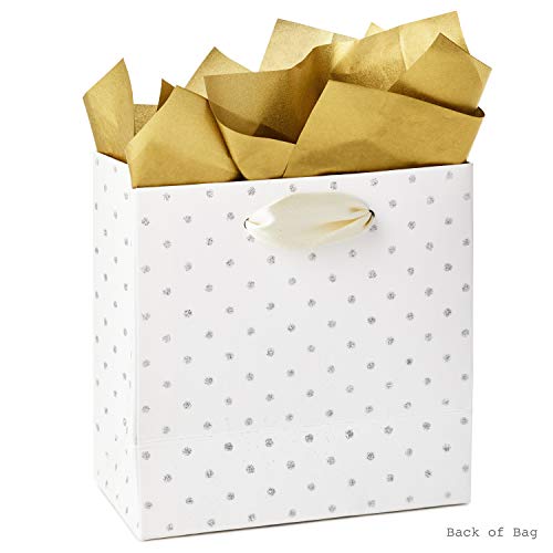 Hallmark Signature 5" Small Gift Bag with Tissue Paper (Paper Flowers; Grey, White, Gold) for Weddings, Mother's Day, Birthdays, Bridal Showers, Engagements, Anniversaries and More