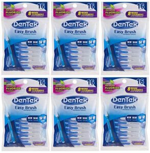 dentek easy brush interdental cleaners, brushes between teeth, wide, mint flavor, 16 count, pack of 6