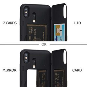 TORU CX PRO Case for iPhone Xs Max, with Card Holder | Slim Protective Cover with Hidden Credit Cards Wallet Flip Slot Compartment Kickstand | Include Mirror, Wrist Strap, Lightning Adapter - Black
