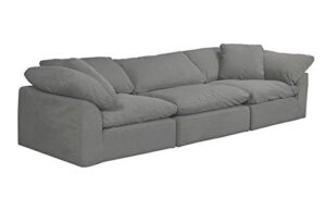 sunset trading cloud puff 3 piece performance gray grey 1` slipcovered modular sectional sofa, 132" deep-seating down-filled couch