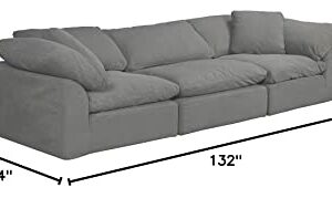 Sunset Trading Cloud Puff 3 Piece Performance Gray Grey 1` Slipcovered Modular Sectional Sofa, 132" Deep-Seating Down-Filled Couch