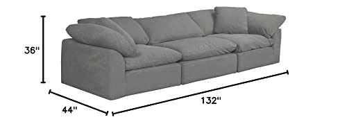 Sunset Trading Cloud Puff 3 Piece Performance Gray Grey 1` Slipcovered Modular Sectional Sofa, 132" Deep-Seating Down-Filled Couch