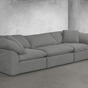 Sunset Trading Cloud Puff 3 Piece Performance Gray Grey 1` Slipcovered Modular Sectional Sofa, 132" Deep-Seating Down-Filled Couch