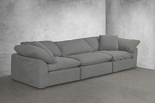 Sunset Trading Cloud Puff 3 Piece Performance Gray Grey 1` Slipcovered Modular Sectional Sofa, 132" Deep-Seating Down-Filled Couch