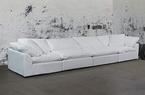 Sunset Trading Cloud Puff 4 Piece Modular Performance White Sectional Slipcovered Sofa,