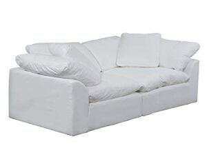 sunset trading cloud puff 2 piece modular performance white sectional slipcovered sofa, moisture resistant fabric,