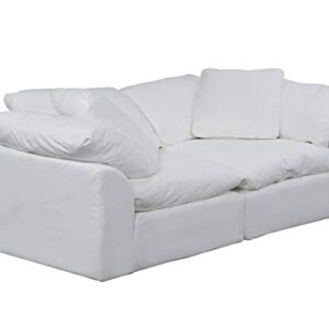 Sunset Trading Cloud Puff 2 Piece Modular Performance White Sectional Slipcovered Sofa, Moisture Resistant Fabric,