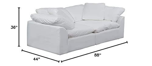 Sunset Trading Cloud Puff 2 Piece Modular Performance White Sectional Slipcovered Sofa, Moisture Resistant Fabric,