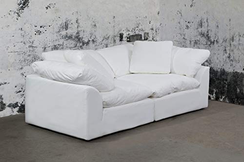 Sunset Trading Cloud Puff 2 Piece Modular Performance White Sectional Slipcovered Sofa, Moisture Resistant Fabric,