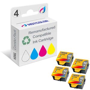 hotcolor compatible ink cartridge replacement for kodak 10xl 10c 10 color work for kodak esp 3250 5250 7250 9250 5210 esp office 6150 printer ( color, 4-pack )