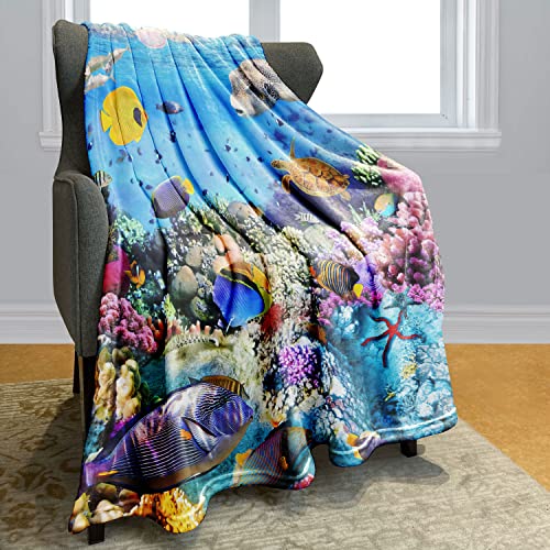 HommomH 60"x80" Blanket Comfort Warmth Soft Plush Throw for Couch Bright Tropical Fish