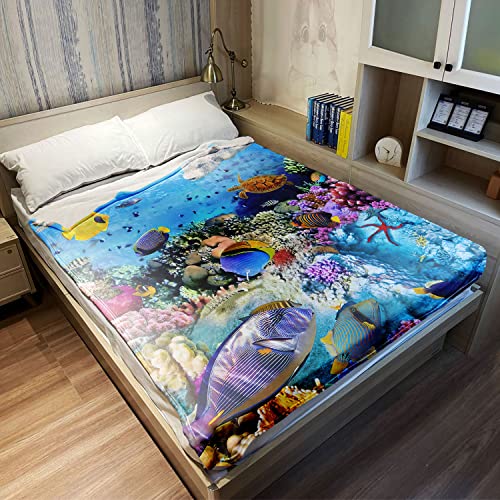 HommomH 60"x80" Blanket Comfort Warmth Soft Plush Throw for Couch Bright Tropical Fish