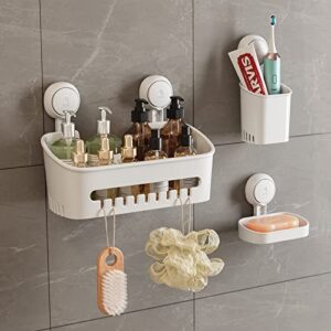 taili shower caddy removable vacuum suction cup storage basket +toothbrush holder + soap dish, diy drill-free kitchen bathroom bedroom organizer set