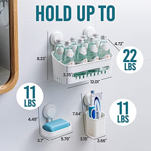 TAILI Shower Caddy Removable Vacuum Suction Cup Storage Basket +Toothbrush Holder + Soap Dish, DIY Drill-Free Kitchen Bathroom Bedroom Organizer Set