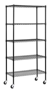 muscle rack mws361872-blk 5 shelf black wire mobile shelving unit, 72" height, 36" width, 18" length