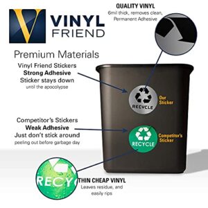 6 Pack (4in x 4in) Recycle Logo and Trash can Sticker to Organize Your Trash - 7 mil - Laminated - for Trash cans, Garbage containers and Recycle Bins - Premium Vinyl Decal (Silver Metallic)