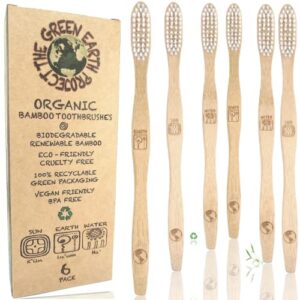 organic bamboo toothbrushes - eco-friendly & compostable 100% biodegradable wooden handles - durable bpa-free medium soft bristles - vegan manual toothbrush for adults with sensible gums (6pack)