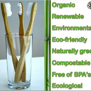 Organic Bamboo Toothbrushes - Eco-Friendly & Compostable 100% Biodegradable Wooden Handles - Durable BPA-Free Medium Soft Bristles - Vegan Manual Toothbrush for Adults with Sensible Gums (6Pack)