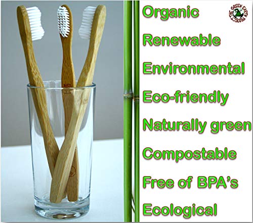 Organic Bamboo Toothbrushes - Eco-Friendly & Compostable 100% Biodegradable Wooden Handles - Durable BPA-Free Medium Soft Bristles - Vegan Manual Toothbrush for Adults with Sensible Gums (6Pack)