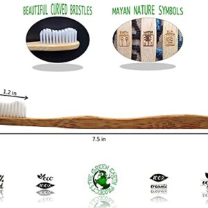 Organic Bamboo Toothbrushes - Eco-Friendly & Compostable 100% Biodegradable Wooden Handles - Durable BPA-Free Medium Soft Bristles - Vegan Manual Toothbrush for Adults with Sensible Gums (6Pack)