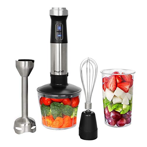 Megachef MC-158C 4 in 1 Multipurpose Immersion Hand Blender with Speed Control and Accessories, 4in1, Silver