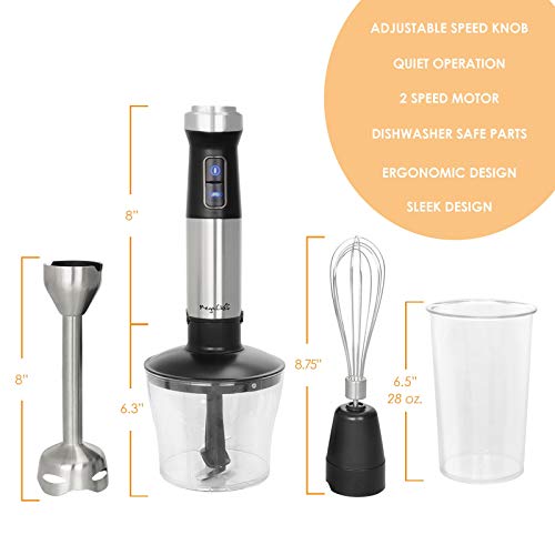 Megachef MC-158C 4 in 1 Multipurpose Immersion Hand Blender with Speed Control and Accessories, 4in1, Silver