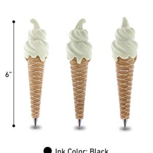 Planet Pens Vanilla Ice Cream Cone Cold Sweet Desserts Resin Writing Ballpoint Pen Unique Black Inked Cute Writing Tool Collection 5 Inch Foodies Novelty Party Giveaways