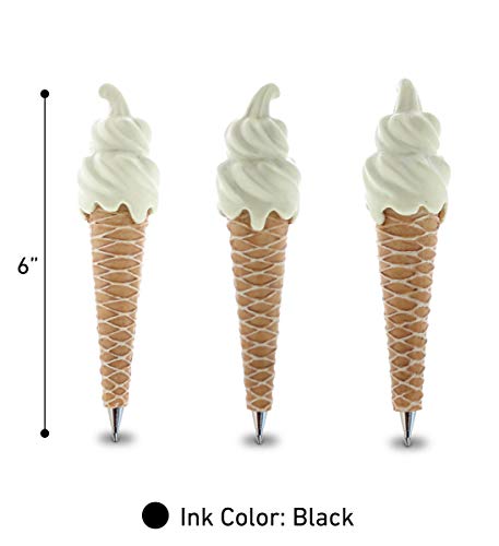 Planet Pens Vanilla Ice Cream Cone Cold Sweet Desserts Resin Writing Ballpoint Pen Unique Black Inked Cute Writing Tool Collection 5 Inch Foodies Novelty Party Giveaways