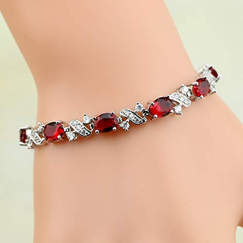 Nattaphol Red Cubic Zirconia White CZ 925 Sterling Silver Jewelry Charm Bracelet for Women Box