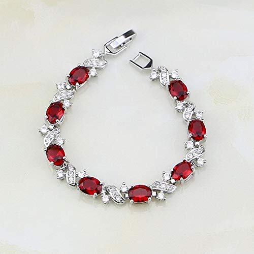 Nattaphol Red Cubic Zirconia White CZ 925 Sterling Silver Jewelry Charm Bracelet for Women Box