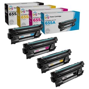 ld products compatible toner cartridge replacements for hp 655a (cf450a black, cf451a cyan, cf453a magenta, cf452a yellow, 4-pack) for use in m653dh, m653x, m682, m652dn, m652n, m681, m681dh
